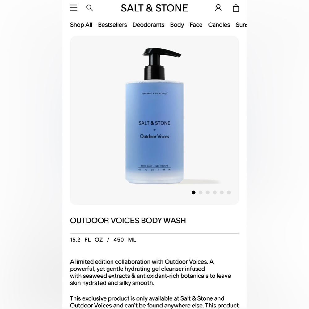 Salt and Stone +Outdoor Voices Body Wash 15.2 fl oz